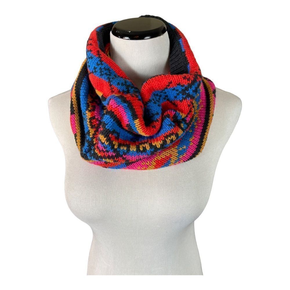 Rachel Roy Women’s One Size Infinity Knit Scarf Orange Blue Red Bohemian EUC